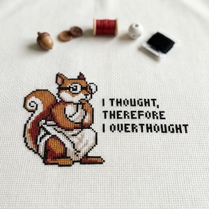 Cute Overthinking Philosopher Squirrel Cross Stitch Pattern | Hoop Embroidery | PDF | Instant Download | Commercial Use | Cross Stitch Chart