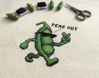 Cute Peas Out Peace Out Cross Stitch Pattern | Hoop Embroidery | PDF | Instant Download | Commercial Use | Cross Stitch Chart