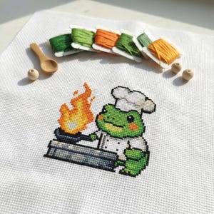 Cute Frog Chef Cross Stitch Pattern | Hoop Embroidery | PDF | Instant Download | Commercial Use | Cross Stitch Chart