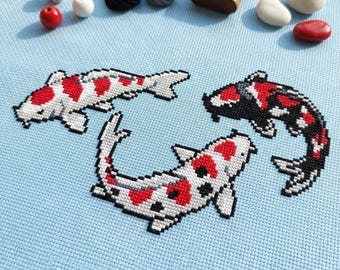 Cute Koi Carp Fish Cross Stitch Pattern | Hoop Embroidery | PDF | Instant Download | Commercial Use | Cross Stitch Chart