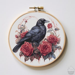 Raven Cross Stitch Pattern | Hoop Embroidery | PDF | Instant Download | Commercial Use | Cross Stitch Chart