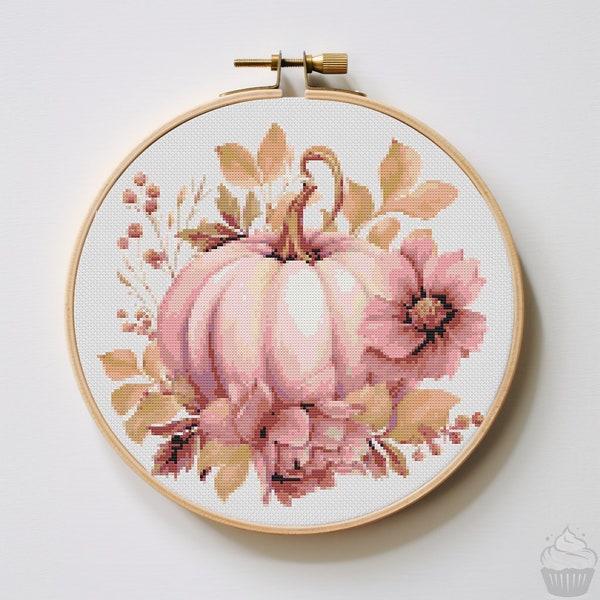 Vintage Pink Pumpkin Cross Stitch Pattern | Hoop Embroidery | PDF | Instant Download | Commercial Use | Cross Stitch Chart