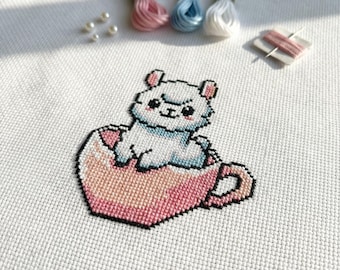 Cute Teacup Llama Cross Stitch Pattern | Hoop Embroidery | PDF | Instant Download | Commercial Use | Cross Stitch Chart