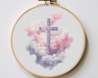Cross In The Clouds Cross Stitch Pattern | Hoop Embroidery | PDF | Instant Download | Commercial Use | Cross Stitch Chart