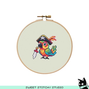 Cute Pirate Parrot Cross Stitch Pattern | Hoop Embroidery | PDF | Instant Download | Commercial Use | Cross Stitch Chart