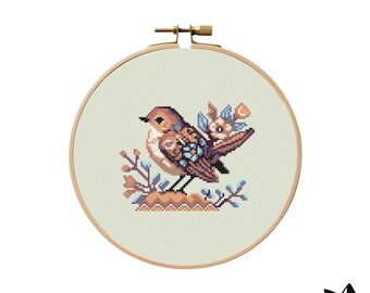 かわいい花柄の鳥のクロスステッチパターン | フープ刺繍 | PDF | すぐ
