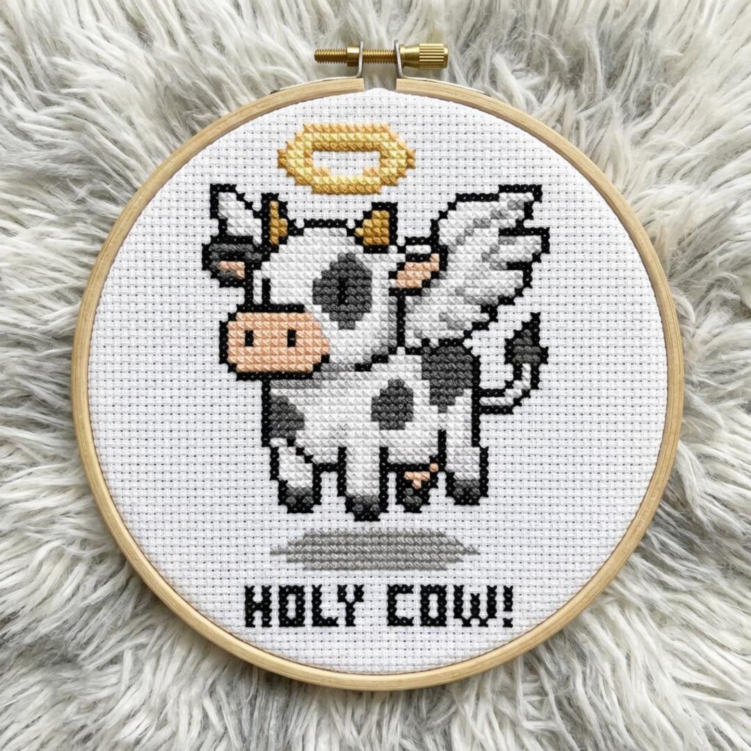かわいい「聖なる牛」クロスステッチパターン | フープ刺繍 | PDF