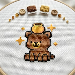 Cute Bear Cub Honey Cross Stitch Pattern | Hoop Embroidery | PDF | Instant Download | Commercial Use | Cross Stitch Chart