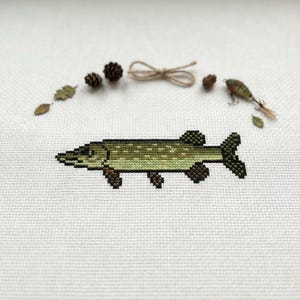 Cute Northern Pike Fish Cross Stitch Pattern | Hoop Embroidery | PDF | Instant Download | Commercial Use | Cross Stitch Chart
