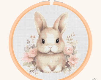 Cute Floral Bunny Cross Stitch Pattern | Hoop Embroidery | PDF | Instant Download | Commercial Use | Cross Stitch Chart