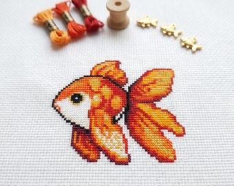 Niedliches Goldfisch Kreuzstichmuster | Stickrahmen-Stickerei PDF | Sofortdownload | Kommerzielle Nutzung | Kreuzstich Stickmuster
