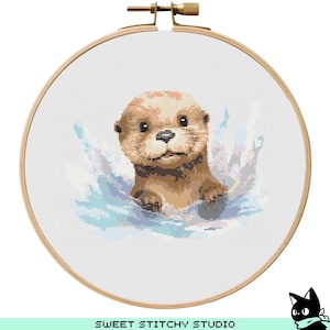 Süßes Otter Kreuzstichmuster | Stickrahmen-Stickerei PDF | Sofortdownload | Kommerzielle Nutzung | Kreuzstich Stickmuster