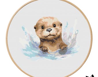 Cute Otter Cross Stitch Pattern | Hoop Embroidery | PDF | Instant Download | Commercial Use | Cross Stitch Chart