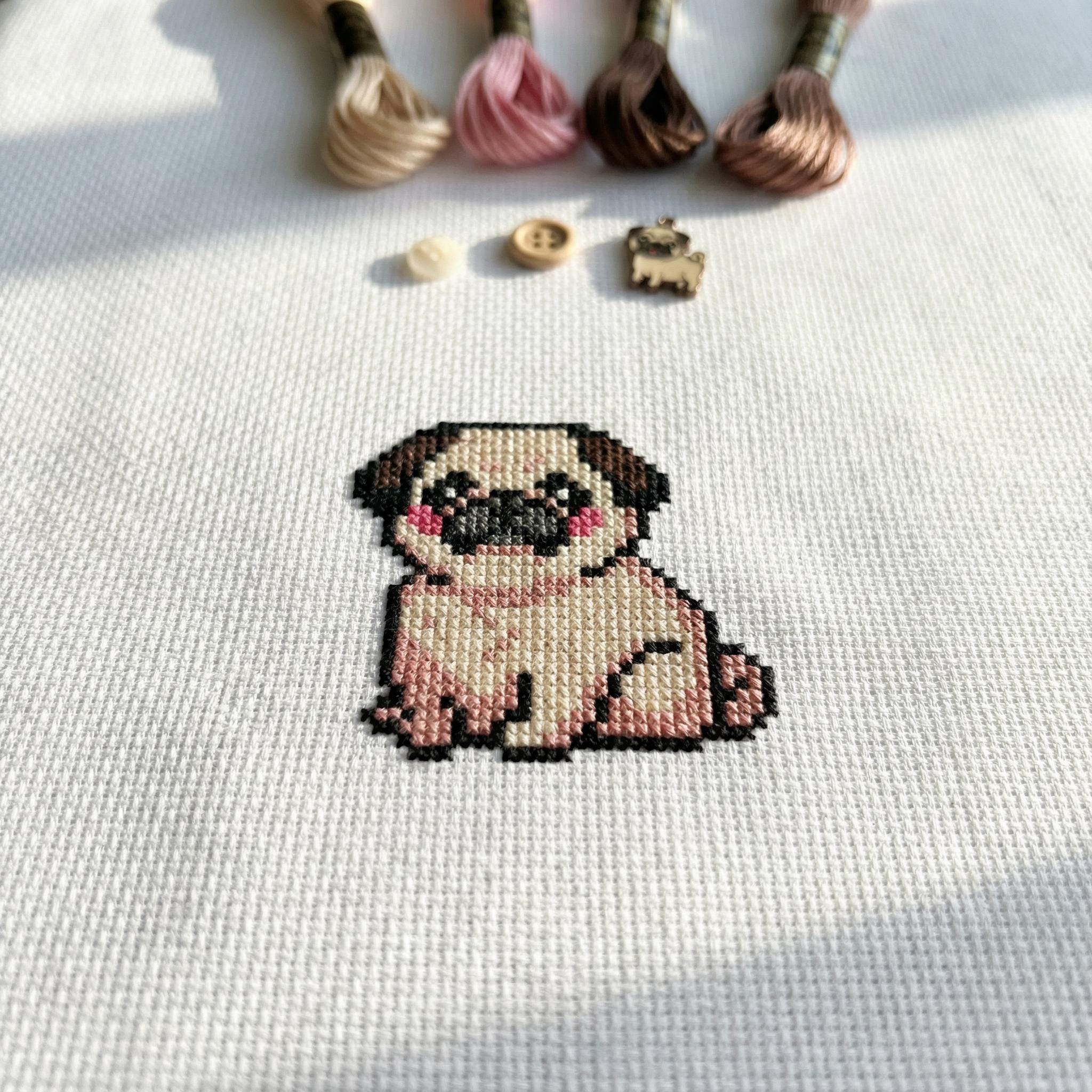 かわいい小さなパグのクロスステッチパターン | フープ刺繍 | PDF