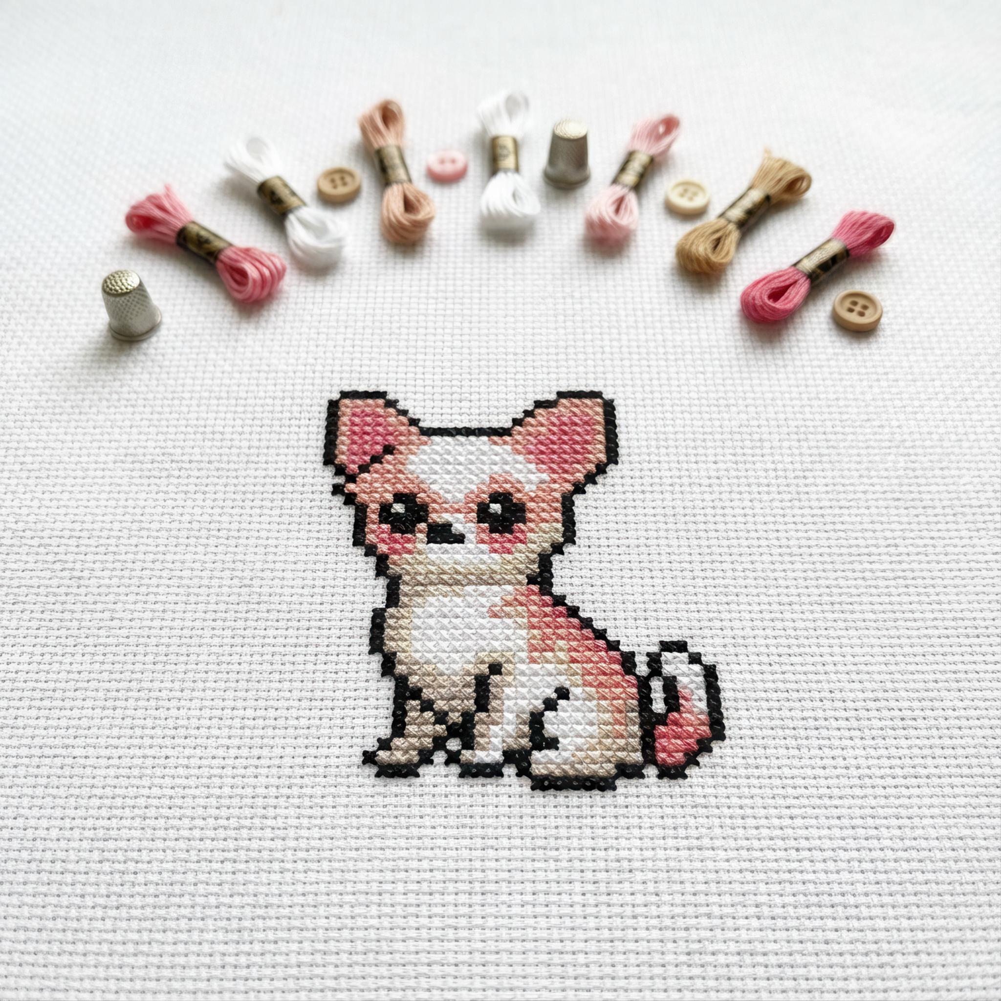 かわいい小さなチワワのクロスステッチパターン | フープ刺繍 | PDF