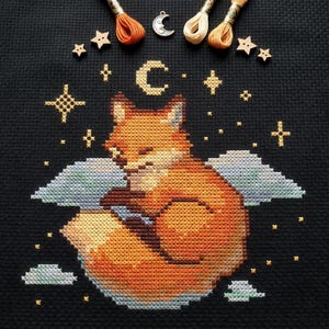 Cute Sleeping Fox In The Sky Cross Stitch Pattern | Hoop Embroidery | PDF | Instant Download | Commercial Use | Cross Stitch Chart