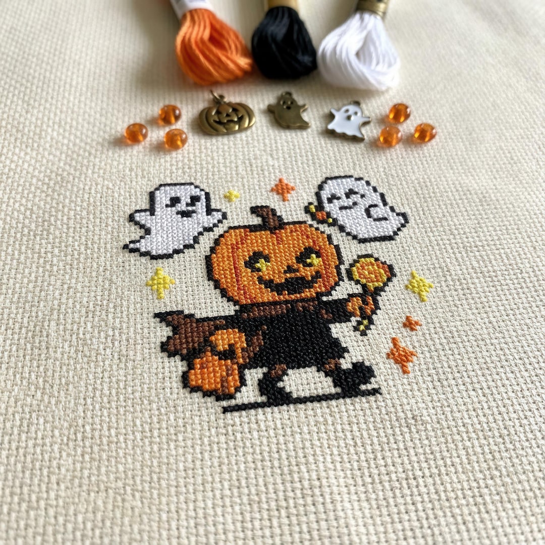 Cute Ghost Pumpkin Cross Stitch Pattern | Hoop Embroidery | PDF ...