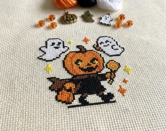 Cute Ghost Pumpkin Cross Stitch Pattern | Hoop Embroidery | PDF | Instant Download | Commercial Use | Cross Stitch Chart