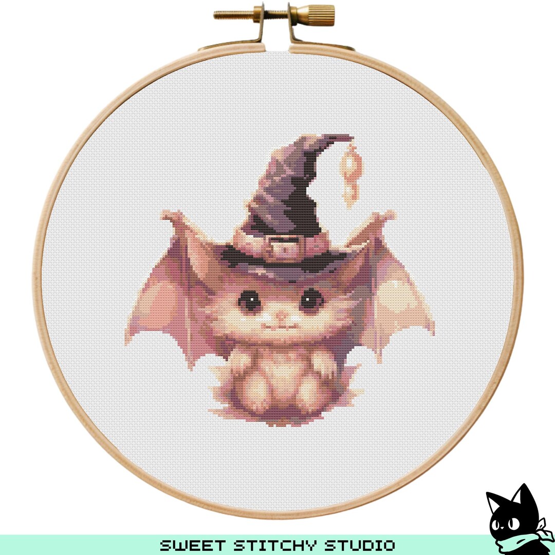 Cute Halloween Baby Bat Cross Stitch Pattern | Hoop Embroidery | PDF ...