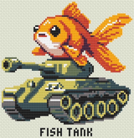 水槽に乗るかわいい魚 水槽クロスステッチパターン | フープ刺繍 | PDF