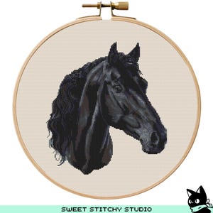 Schwarzes Pferd Kreuzstich Muster | Stickrahmen-Stickerei PDF | Sofortdownload | Kommerzielle Nutzung | Kreuzstich Stickmuster