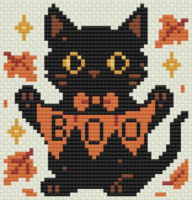 Cute Spooky Black Cat Cross Stitch Pattern | Hoop Embroidery | PDF ...