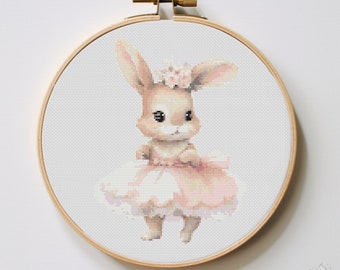 Ballerina Bunny Cross Stitch Pattern | Hoop Embroidery | PDF | Instant Download | Commercial Use | Cross Stitch Chart