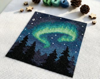 Cute Mini Aurora Borealis Cross Stitch Pattern | Hoop Embroidery | PDF | Instant Download | Commercial Use | Cross Stitch Chart