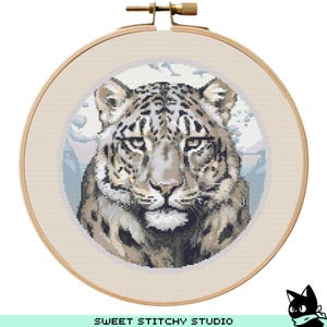 Snow Leopard Cross Stitch Pattern | Hoop Embroidery | PDF | Instant Download | Commercial Use | Cross Stitch Chart