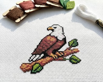 枝にとまるかわいいワシのクロスステッチパターン | フープ刺繍 | PDF | すぐにダウンロード | 商用利用可 | クロスステッチチャート