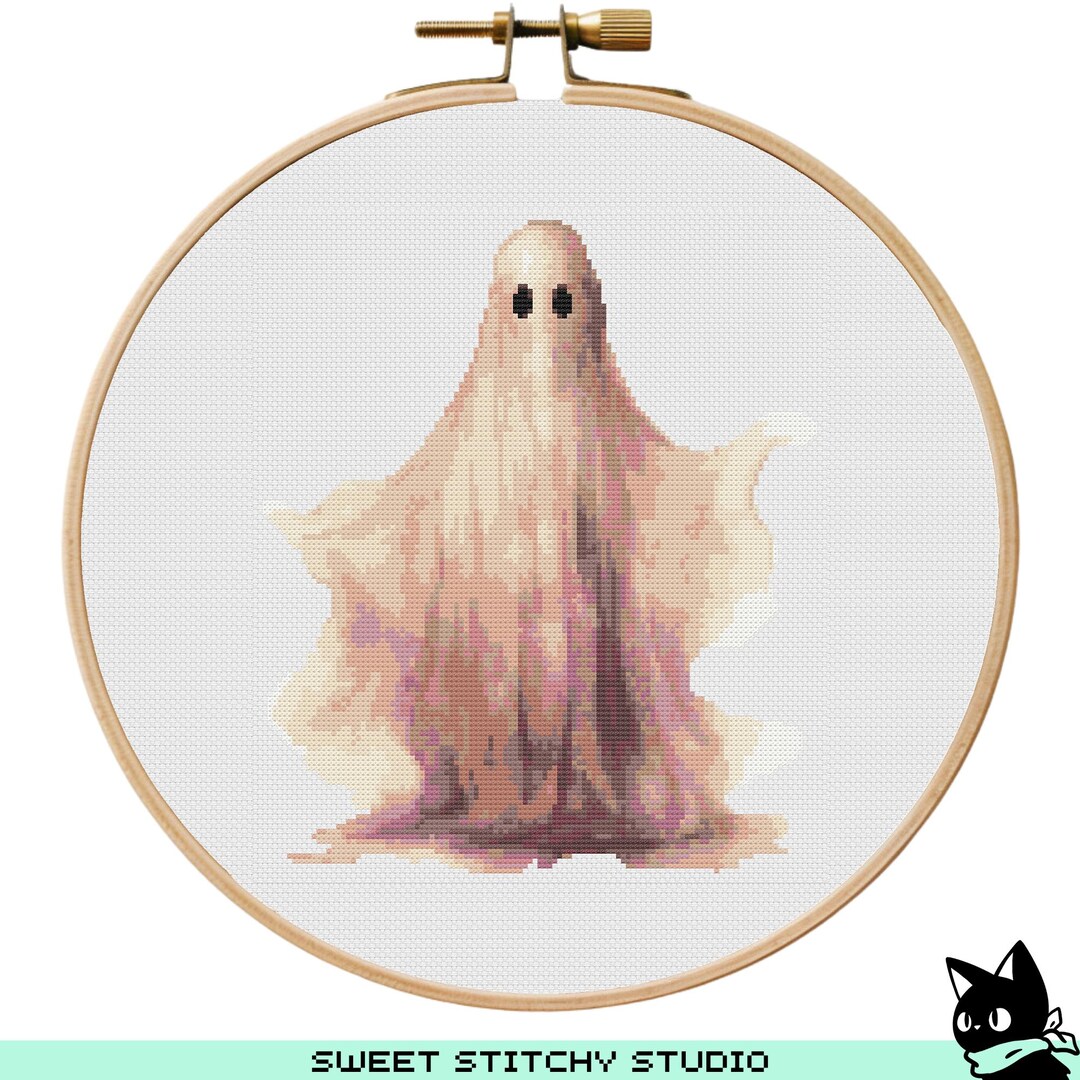 Vintage Halloween Ghost Cross Stitch Pattern | Hoop Embroidery | PDF ...