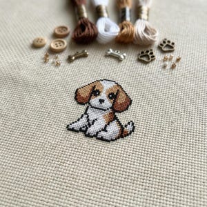 Gráfico de Ponto Cruz de um Beagle Pequeno e Fofo | Bordado em Bastidor | PDF | Download Instantâneo | Uso Comercial | Gráfico de Ponto Cruz