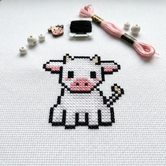 かわいい小さな牛のクロスステッチパターン | フープ刺繍 | PDF | すぐ 
