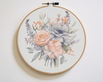 Creamy Flower Bouquet Floral Cross Stitch Pattern | Hoop Embroidery | PDF | Instant Download | Commercial Use | Cross Stitch Chart