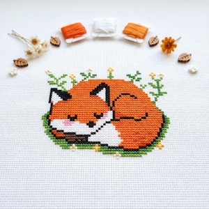 Cute Sleepy Fox Cross Stitch Pattern | Hoop Embroidery | PDF | Instant Download | Commercial Use | Cross Stitch Chart
