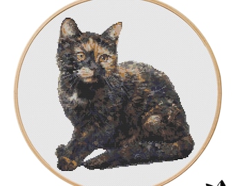 Cute Tortoiseshell Cat Cross Stitch Pattern | Hoop Embroidery