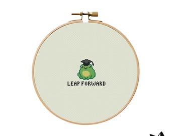Graduation Frog Cross Stitch Pattern | Cute Toad PDF Chart | Funny Quote Embroidery | Beginner Frog Gift
