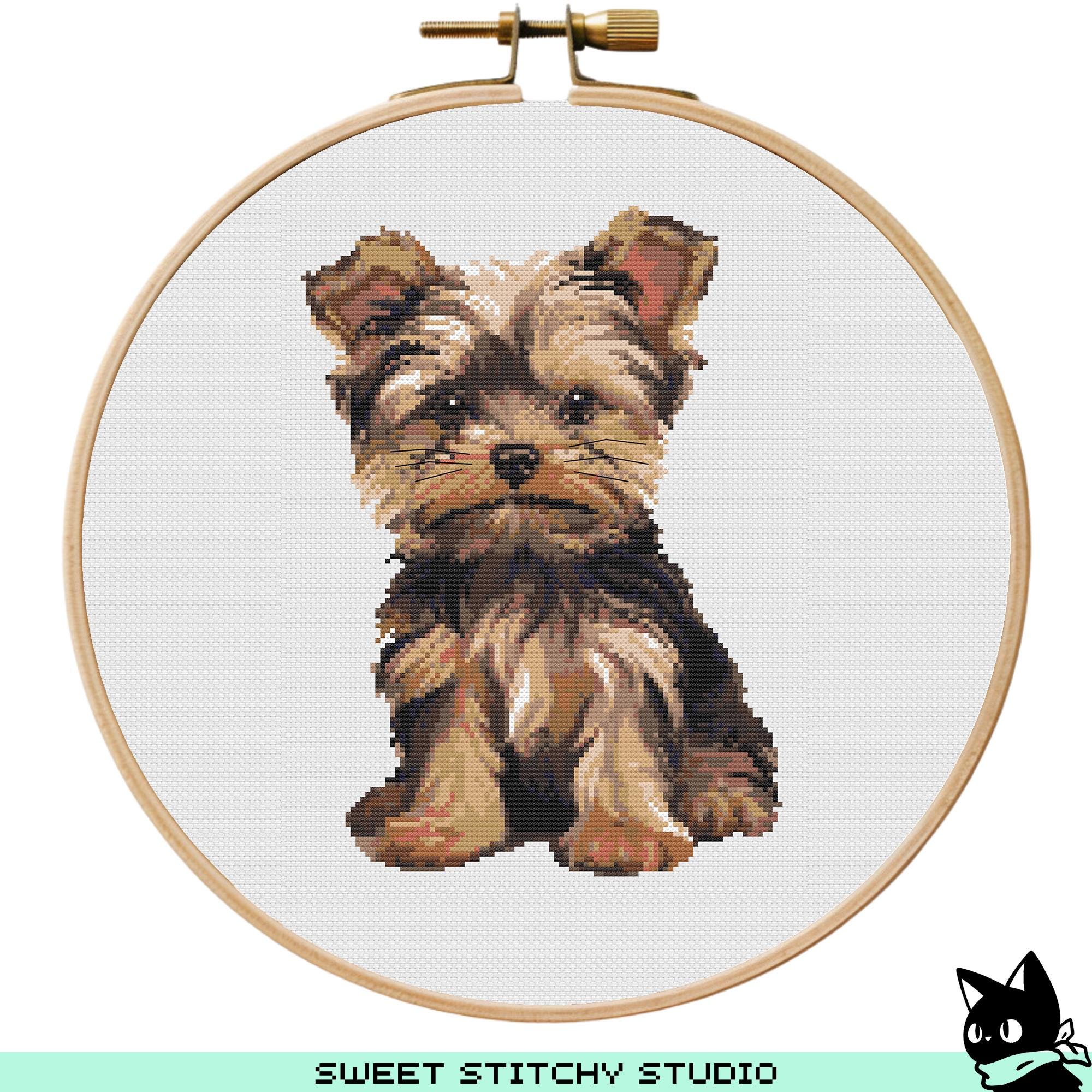 Yorkie cross stitch - Etsy 日本