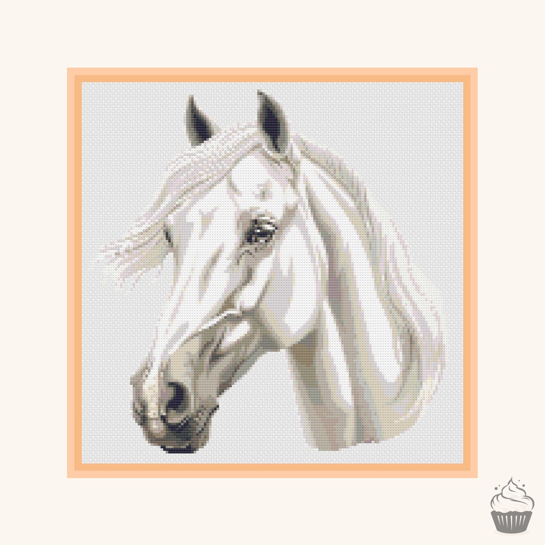 Cute White Horse Cross Stitch Pattern Hoop Embroidery PDF Instant ...