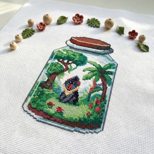 Schema punto croce con grazioso mandrillo in barattolo della foresta pluviale magica / Ricamo su telaio / PDF / Download immediato / Uso commerciale / Schema punto croce