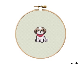 かわいい小さなシーズーのクロスステッチパターン | フープ刺繍 | PDF