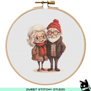 Cute Old Couple Cross Stitch Pattern | Hoop Embroidery | PDF | Instant Download | Commercial Use | Cross Stitch Chart