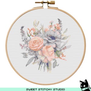 Romig bloemboeket bloemen kruissteekpatroon | Borduurring borduurring | PDF | Direct downloaden | Commercieel gebruik | Kruissteektabel