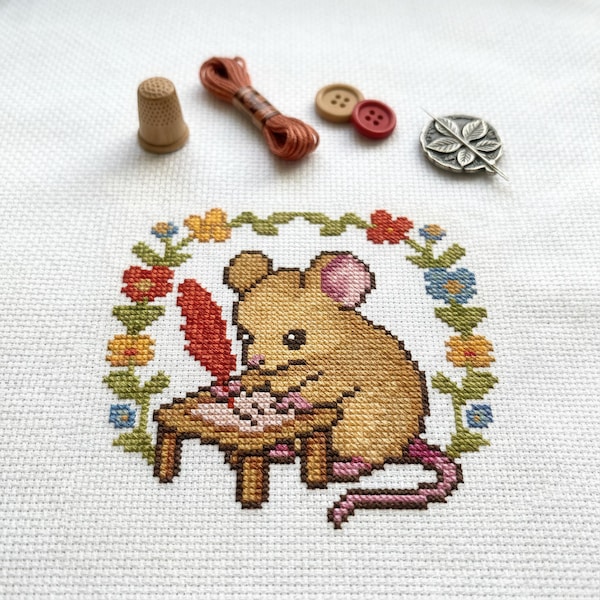 Cute Mouse Letter Cross Stitch Pattern | Hoop Embroidery | PDF | Instant Download | Commercial Use | Cross Stitch Chart
