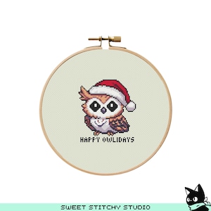 Hibou de Noël mignon motif point de croix Happy Owlidays | Broderie au cadre | PDF | Téléchargement instantané | Utilisation commerciale | Grille de point de croix