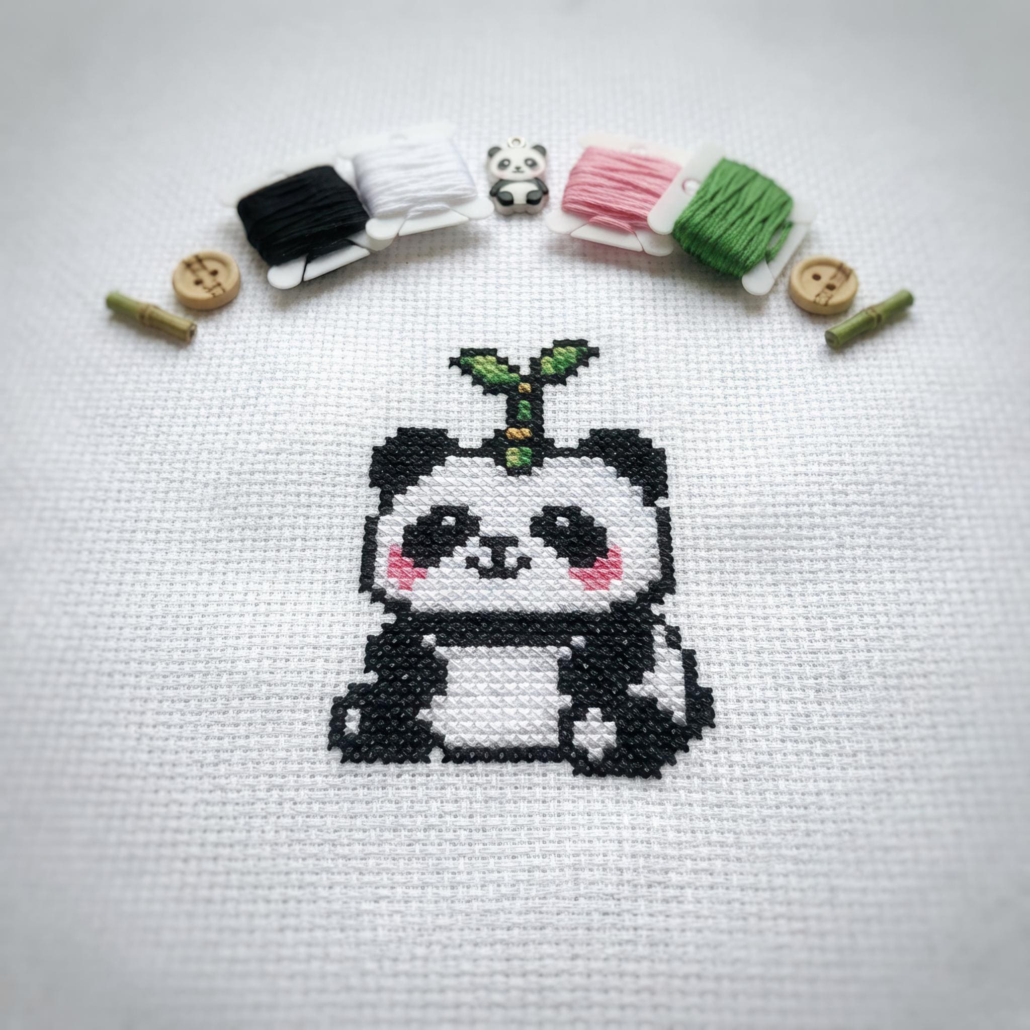 かわいいパンダの竹のクロスステッチパターン | フープ刺繍 | PDF