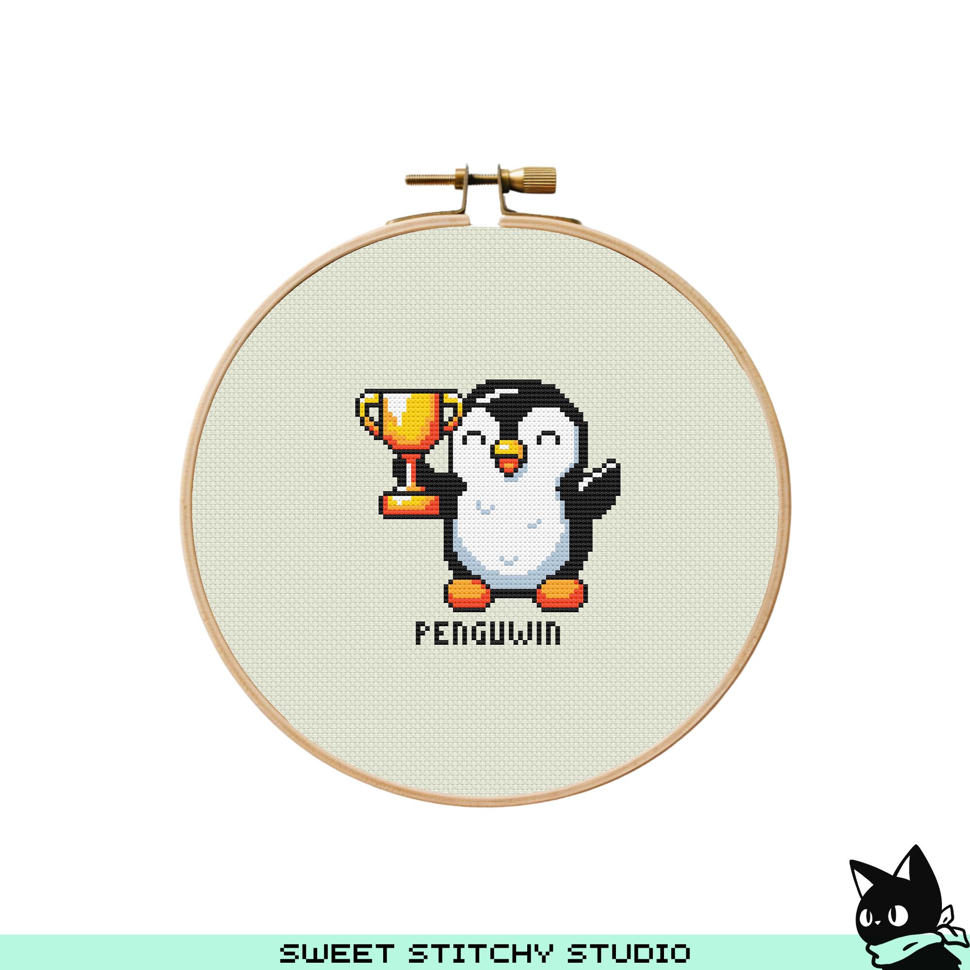 Cute Penguwin Penguin Cross Stitch Pattern | Hoop Embroidery | PDF