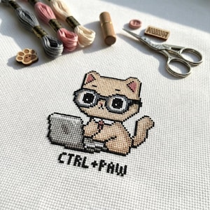 Cute Cat Laptop Ctrl Paw Cross Stitch Pattern | Hoop Embroidery | PDF | Instant Download | Commercial Use | Cross Stitch Chart