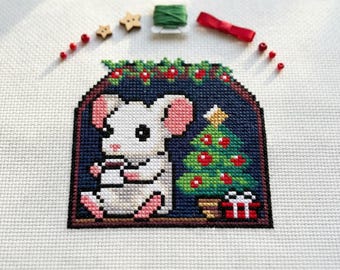 Leuk kruissteekpatroon met kerstmuisgaatje | Borduurring borduurring | PDF | Direct downloaden | Commercieel gebruik | Kruissteektabel