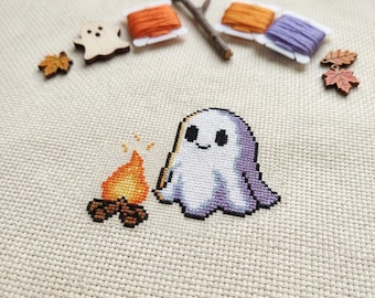 Ghost Campfire Cross Stitch Pattern | Embroidery Hoop Art (PDF)